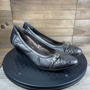 AGL Womens Size 9 Leather Ballet Wedge Heels Gray/Silver Snakeskin Toe Eur 39